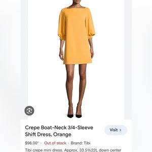 NWT Tibi Structured Crepe Boat Neck 3/4 Sleeve Mango Dress 0